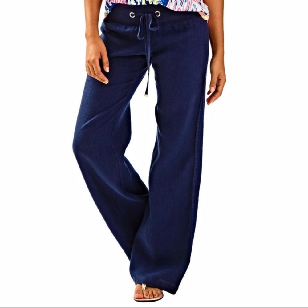 Lily Pulitzer True Navy LINEN BEACH PANT -Sm NWT Approx: inseam 32”, rise 10”